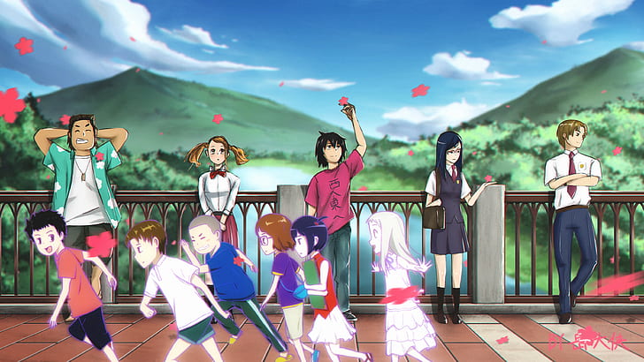 Anime, Anohana, Atsumu Matsuyuki, Chiriko Tsurumi, Jinta Yadomi, Meiko Honma, Naruko Anjou, Tetsudou Hisakawa, HD papel de parede