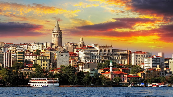 日の出、イスタンブール、海、4K、トルコ、 HDデスクトップの壁紙 HD wallpaper