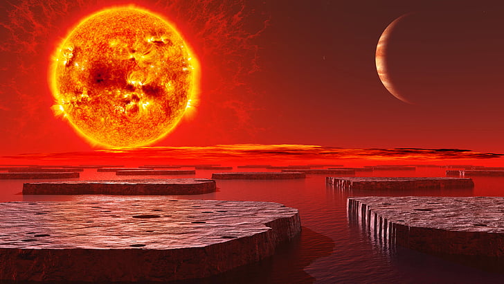 sun beside jupiter, Sun, Burning planet, 4K, HD wallpaper