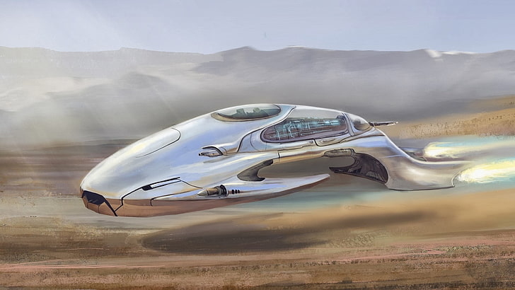 pesawat ruang angkasa perak, futuristik, fiksi ilmiah, Wallpaper HD