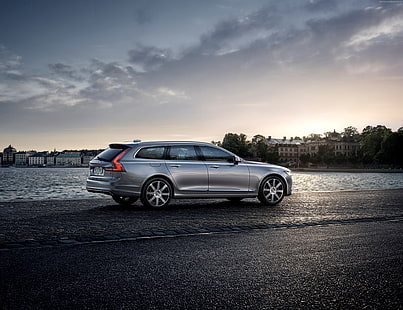 серый, седан, Женевский автосалон 2016, Volvo V90, HD обои HD wallpaper