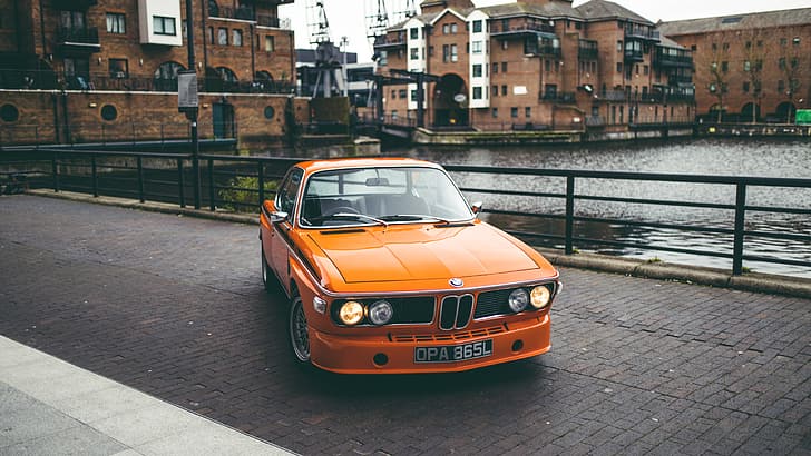 BMW 3.0 CSL、ドイツ車、オレンジ車、クラシックカー、ヘッドライト、スポーツカー、 HDデスクトップの壁紙
