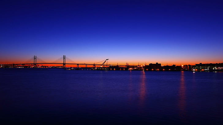 Yokohama Bay Bridge At Dusk, golden gate bridge, dusk, port, bridge, nature and landscapes, HD wallpaper