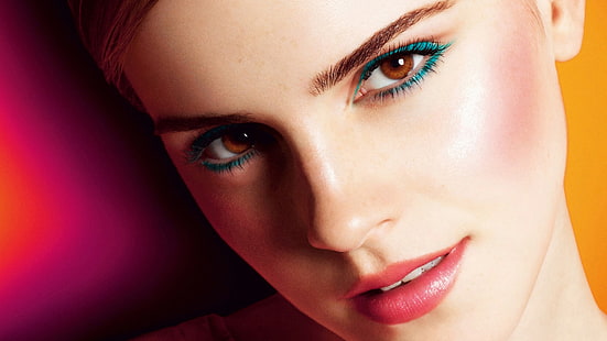 Emma Watson, women, celebrity, actress, makeup, colorful, HD wallpaper HD wallpaper