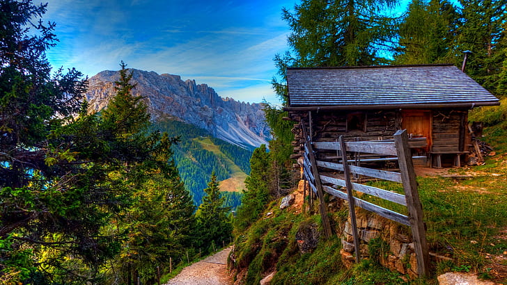 natureza, cabine, montanhas, HD papel de parede