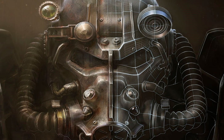 Ilustración de casco de acero negro, videojuegos, Fallout 4, armadura de poder, Fallout, Fondo de pantalla HD
