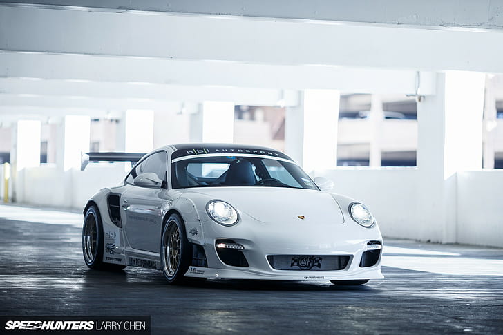 Porsche, Porsche 997, Liberty Walk, Performa LB, Speedhunters, mobil, mobil putih, Wallpaper HD
