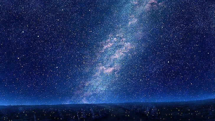 Milky Way galaxy digital wallpaper, anime, galaxy, night, HD wallpaper