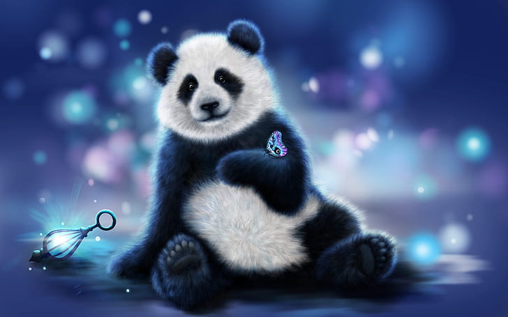 Animal, Panda, Artistic, Butterfly, Cute, HD wallpaper