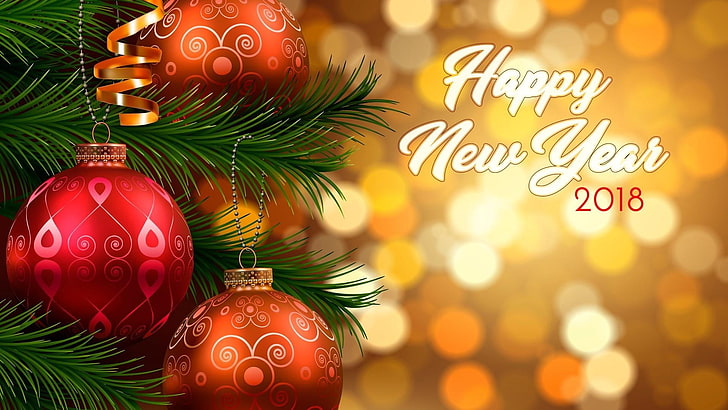 新年、2018年、クリスマスボール、新年あけましておめでとうございます、装飾、 HDデスクトップの壁紙