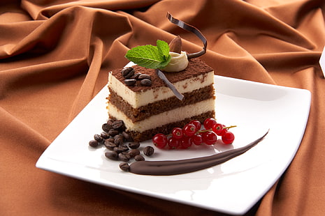 bolo de chocolate, café, comida, grãos, bolo, sobremesa, doce, HD papel de parede HD wallpaper