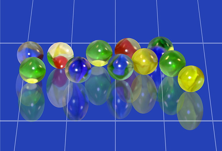 assorted-color marbles illustration, marbles, blue, desing, cercle, miror, HD wallpaper