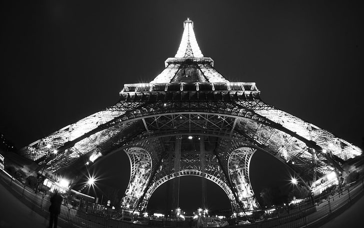 에펠 탑, 이탈리아, 파리, 흑백, 어안 렌즈, 에펠 탑, HD 배경 화면