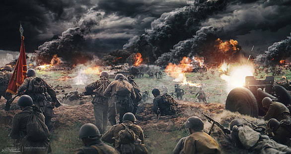 Segunda Guerra Mundial, guerra, obras de arte, Pavel Bondarenko, explosão, HD papel de parede HD wallpaper