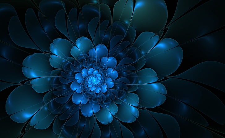 The Blue Flower, flower HD wallpaper, Artistic, Abstract, fractal, blue flower, blue flora, apophysis, HD wallpaper
