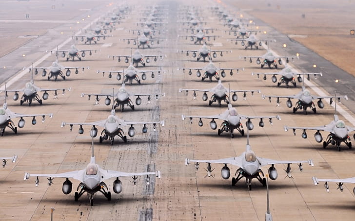 Многоцелевые истребители F-16, аэропорт, взлетно-посадочная полоса, F, 16, многоцелевые истребители, самолеты, аэропорт, взлетно-посадочная полоса, HD обои