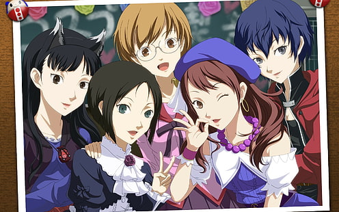 Persona-serien, Persona 4, Amagi Yukiko, Marie (Persona 4), Satonaka Chie, Kujikawa Rise, Shirogane Naoto, HD tapet HD wallpaper