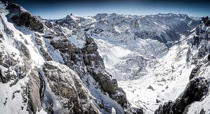 montañas, nieve, acantilado, pico nevado, titlis, Suiza, Fondo de pantalla HD
