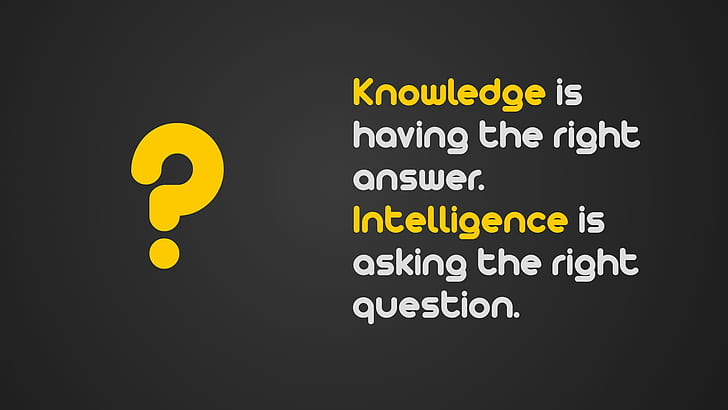 Inteligência vs. Conhecimento HD, inteligência, conhecimento, pergunta, citações, tipografia, HD papel de parede
