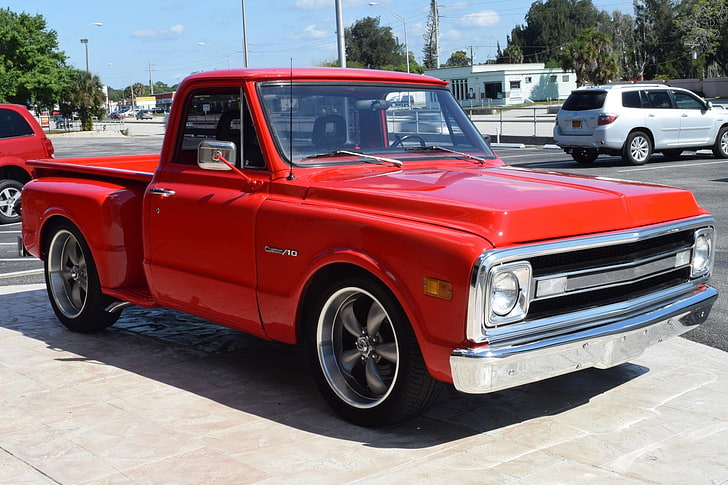 1970, 350, c10, chevrolet, pickup, red, truck, HD wallpaper