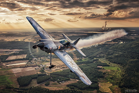 Matahari Terbenam, Pilot, Kokpit, XtremeAir Sbach 300, Fotografi Udara-Seni HESJA, Pesawat aerobatik, Wallpaper HD HD wallpaper