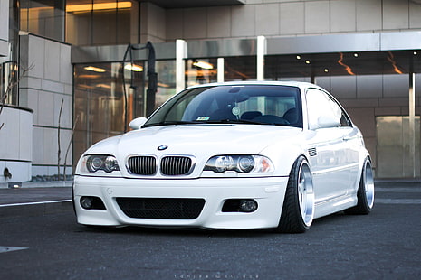 бяло BMW E46 M3 купе, тунинг, BMW, бяло, задвижва, E46, стойка, HD тапет HD wallpaper