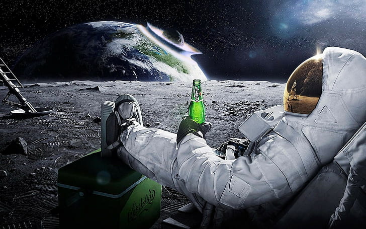 космически астронавт метеори земна бира carlsberg, HD тапет