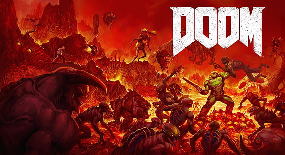 Doom-spelillustration, videospel, Doom (spel), HD tapet HD wallpaper
