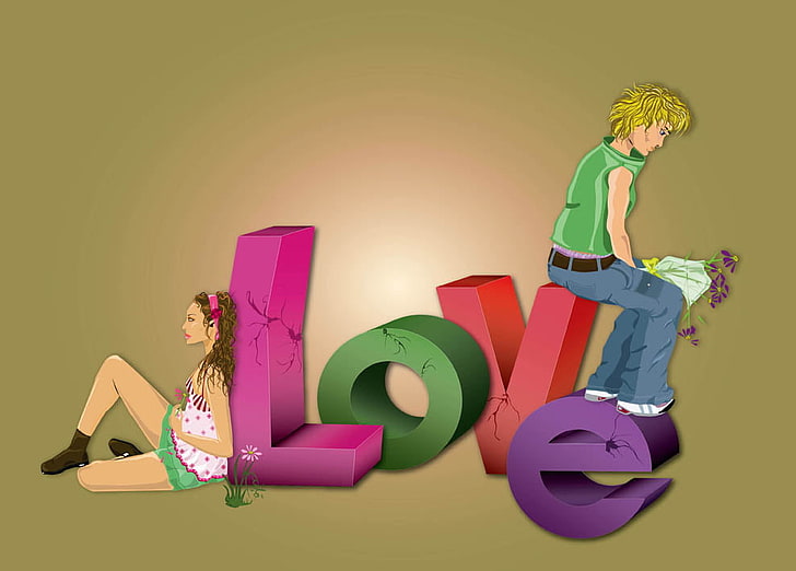 Love Mic, mężczyzna i kobieta ilustracja kreskówka, miłość, dziewczyna, płacz, chłopiec, Tapety HD
