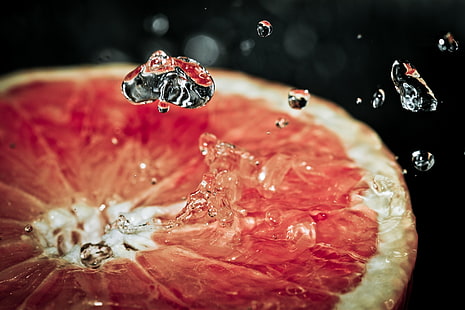 sliced of pomelo fruit, photography of orange fruit, macro, grapefruits, water drops, fruit, HD wallpaper HD wallpaper