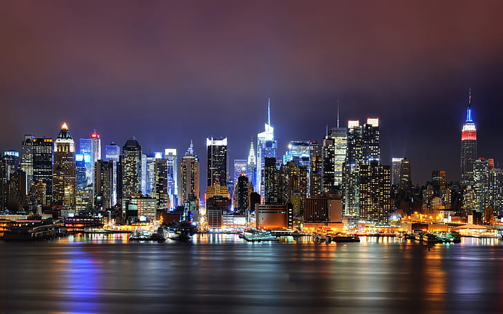 ニューヨークの照明、アメリカ、スア、都市、夜、風景、 HDデスクトップの壁紙