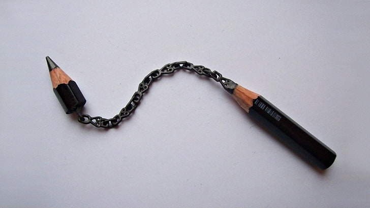 검은 연필 열쇠 고리, 간단한 배경, 미니멀리즘, 연필, 조각, 체인, 공예, 삽화, HD 배경 화면