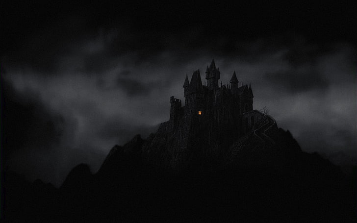 silhoutte de castillo, castillo, oscuro, noche, Fondo de pantalla HD