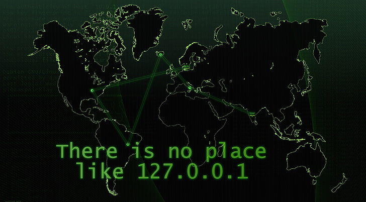 Il n'y a pas de lieu, carte du monde avec superposition de texte, ordinateurs, Web, pirate, il n'y a pas de lieu comme, monde, vert, cool, piraté, Fond d'écran HD