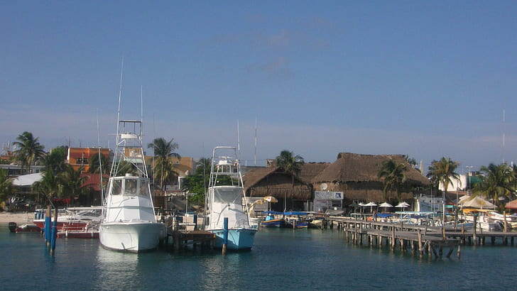 Isla Mujeres „Docked Boats”, łodzie, meksyk, wyspa, woda, isla-mujeres, cancun, Tapety HD