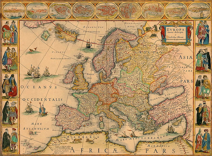 karte, 17. jahrhundert, europa, weltkarte, vintag, kartographie, HD-Hintergrundbild