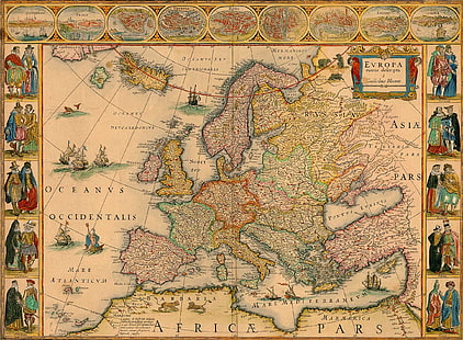الخريطة ، القرن السابع عشر ، أوروبا ، خريطة العالم ، خمر ، رسم الخرائط، خلفية HD HD wallpaper