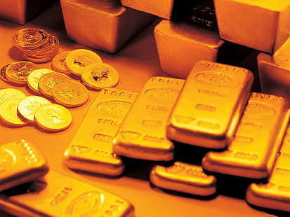 argent, or, métal, pièces de monnaie, lingot d'or, Fond d'écran HD HD wallpaper