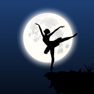 woman silhouette clip art, ballerina, silhouette, moon, dance, HD wallpaper HD wallpaper