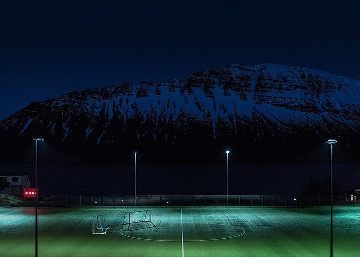photography of soccer field, football field, night, lawn, playground, HD wallpaper