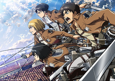Angriff auf Titan Anime, Anime, Angriff auf Titan, Armin Arlert, Eren Yeager, Levi Ackerman, Mikasa Ackerman, HD-Hintergrundbild HD wallpaper