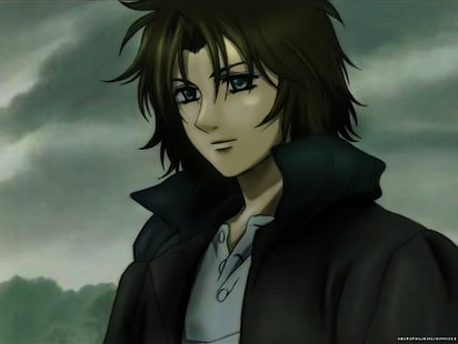 homem com personagem de anime de cabelo preto, chuva de lobo, rosto, olhos azuis, anime, meninos anime, HD papel de parede HD wallpaper