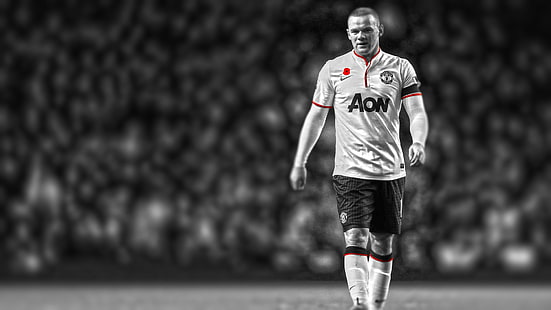 Wayne Rooney Manchester United, calciatore foto in scala di grigi, rooney, wayne, manchester, united, football, Sfondo HD HD wallpaper