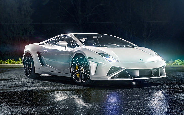 белый спорткар, Lamborghini, суперкар, суперкары, серебристые авто, HD обои
