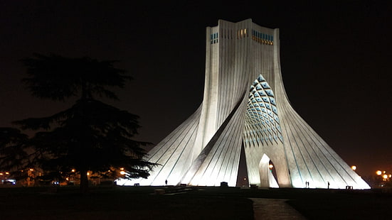 нощ, кула, azadi кула, Иран, HD тапет HD wallpaper