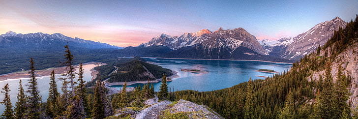 badan air, pohon, lanskap, gunung, alam, danau, Kanada, Danau Kananaskis, Wallpaper HD