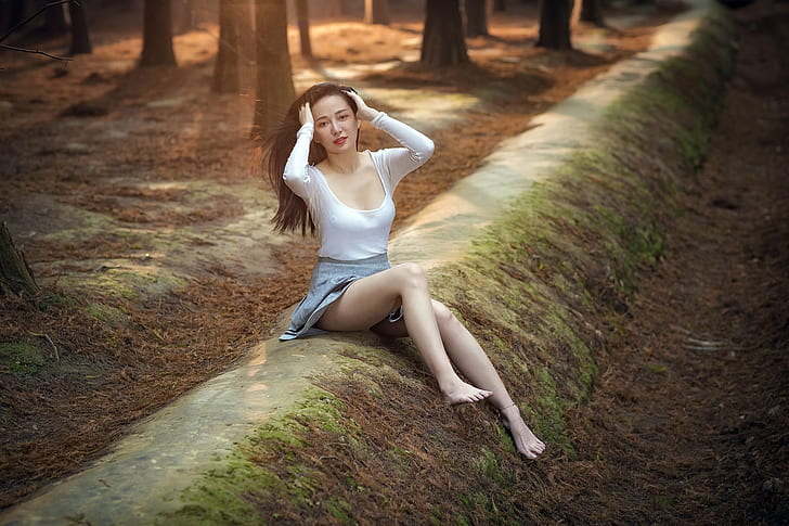 Asian, barefoot, legs, women outdoors, women, HD wallpaper