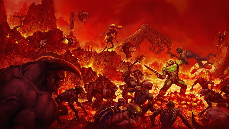 Doom Game Illustration, Doom (Spiel), Videospiele, Horror, Dämon, Doom 4, Bethesda Softworks, Id Software, HD-Hintergrundbild