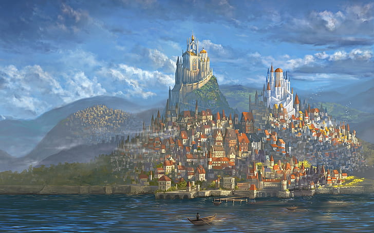 City, World, Fantasy, Art, Fantastic, Castle, Paint, Medieval, DeviantArt, Town, Painting, Architectural, Castles, Middle age, HD wallpaper