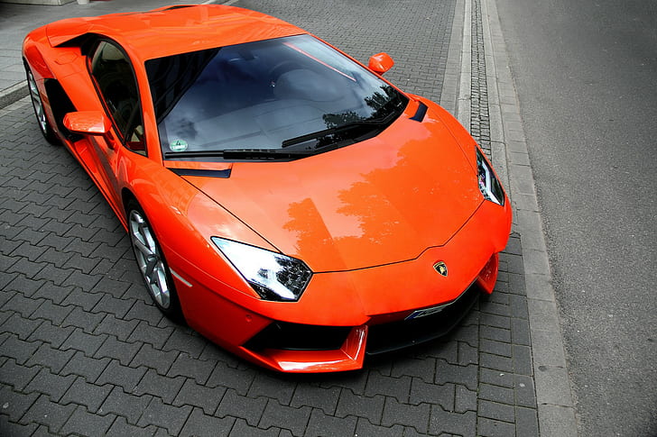 samochód, pomarańczowy, Lamborghini, Lamborghini Aventador, pojazd, Tapety HD